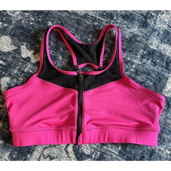 HANDFUL Sports Bra Women's Size Large Pink & Black Zip Up Front Y Back - Picture 1 of 4